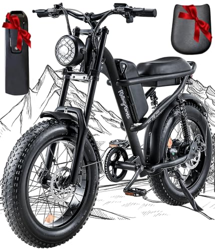 Riding'times 1500W Electric Bike for Adults Full Suspension, Long Seat Dirt Bike with 20" Fat Tire, Max 28/31MPH & 37-150 Miles