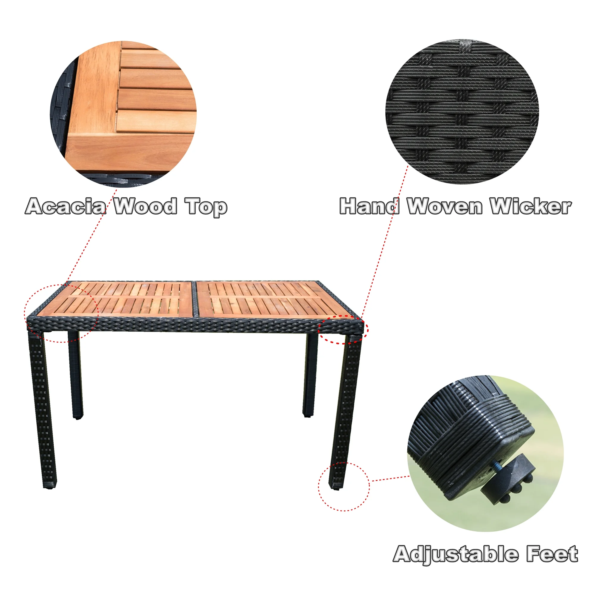 7 Piece Outdoor Patio Dining Set Outdoor Wicker Dining Furniture Set with Brown Rattan Dining Table and Chairs, Beige Cushions