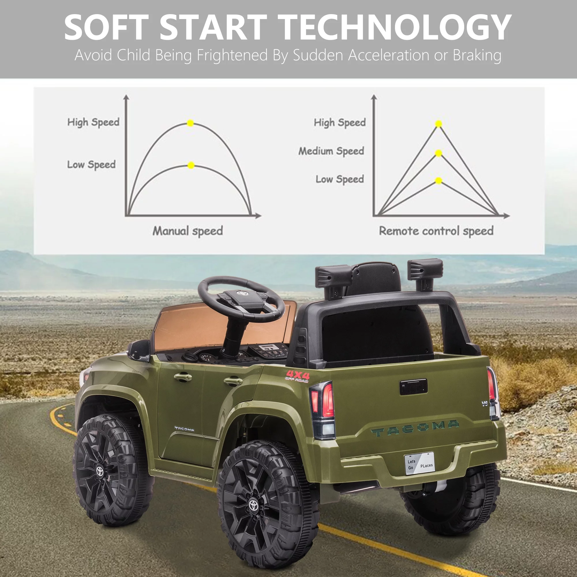 Licensed Toyota Tacoma Electric Ride on Vehicle for Kids, 12V Powered Ride on Car Toys with Remote Control, LED Lights, MP3 Player, Gray