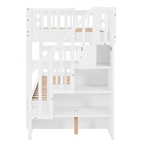 Ball & Cast Full Over Full Bunk Bed with Twin Size Trundle and Built in 4 Drawer,Wood Bunkbed w/Storage Ladder & Slat Support