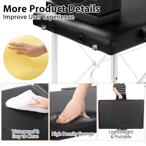 Portable Lash Bed for Lash Extensions Massage Table with Eyelash Pillow Esthetician Bed Spa Table Spa Bed Height Adjustable Waterproof Aluminum Frame