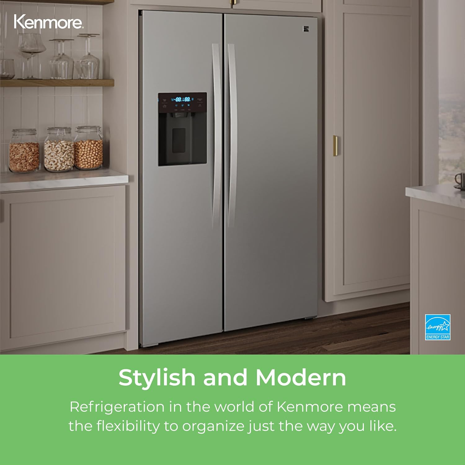 Kenmore 46-51805 Counter-Depth Side Refrigerator/Freezer with Stainless Steel, Water Dispenser, Ice Maker