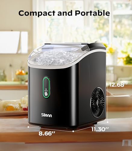 Nugget Ice Maker Countertop, Silonn Chewable Pellet Ice Machine with Self-Cleanin Function, 33lbs/24H Portable Ice Makers for Home Kitchen Officce