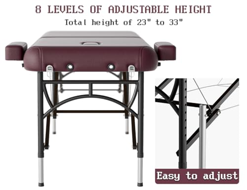 Professional Massage Table Portable 3 Fold Premium Memory Foam Aluminium Leg Hold Up to 1100LBS 8 Heights Adjustable with Carrying Bag Black