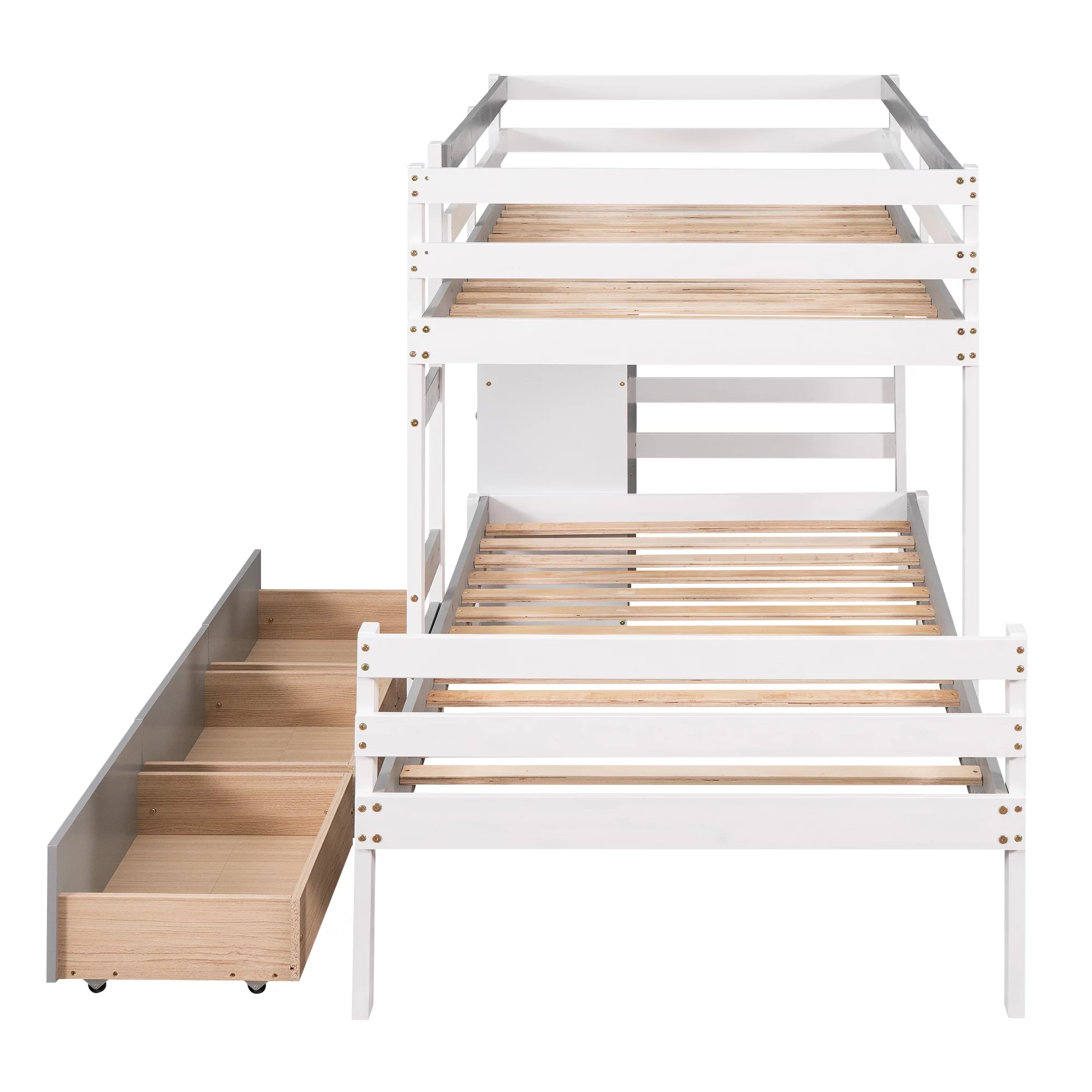 Euroco Twin over Twin Bunk Bed with Six Drawers for Kids Room, Gray