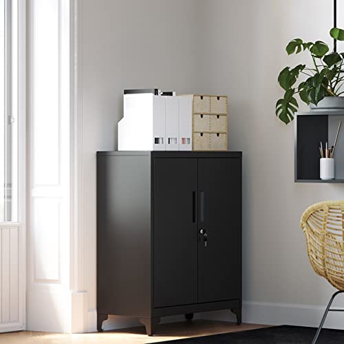 SONGMICS Garage Cabinet, Metal Storage Cabinet with Doors and Shelves, Office Cabinet for Home Office, Garage and Utility Room, Grey UOMC013G01