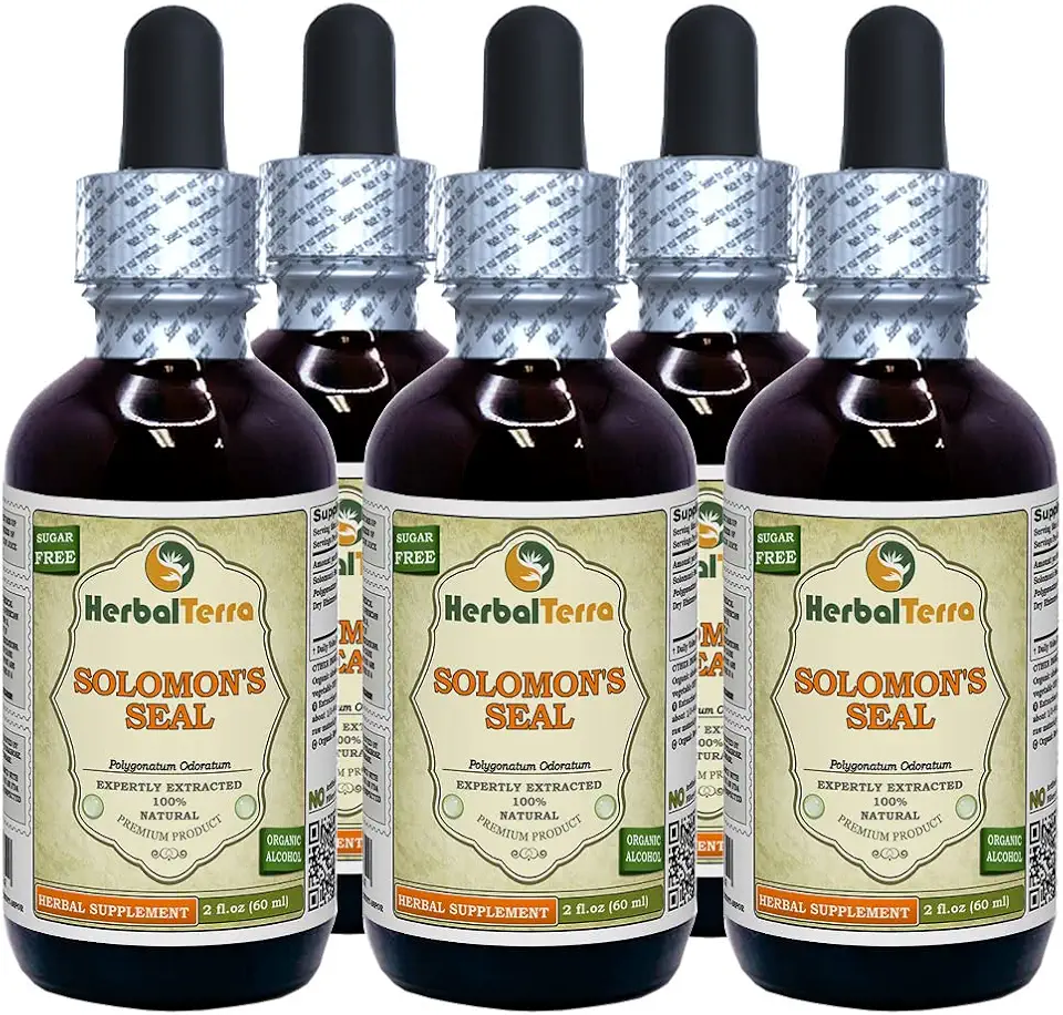 Solomon's Seal (Polygonatum odoratum) Tincture, Dried Rhizome Liquid Extract (Brand name: HerbalTerra, Proudly made in USA) 5x2 fl.oz (5x60 ml)