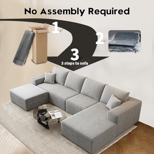 107.5" Cloud Modular Sectional Sofa with 1 Ottoman,Modern Minimalist Upholstered Couches, Comfort U Shaped Sofa for Living Room