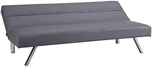 GEROBOOM Faux Leather Futon Couch  Modern Convertible Folding Sofa Bed Couch Futon Sofa Bed with Chrome Legs  Reclining Mini Couch  Leather Futon