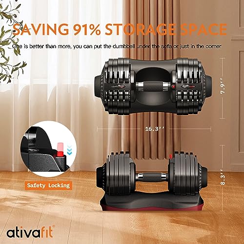 Ativafit 27.5/66/88LBS Pair Adjustable Dumbbell Set with Anti-slip Handle 12 In 1 Quick Dial Adjustment Weights With Safety Locking Button Space