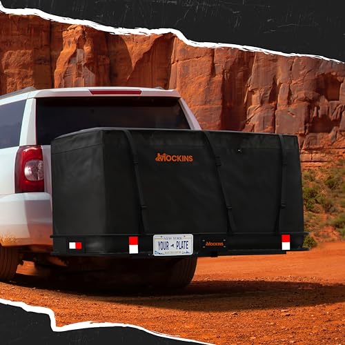 Mockins XXL 70"x30"x6" Folding Trailer Hitch Cargo Carrier Set w/License Plate Bracket | 500 Lbs Cap Steel Luggage Rack for SUV
