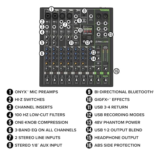 Mackie ProFX10 Go Battery-powered 10-channel Mixer with USB and Enhanced Effects