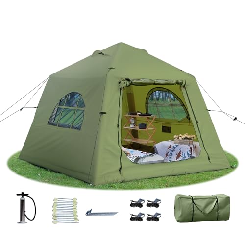 2025 Upgraded Waterproof Inflatable Camping Tent, Large Blow-Up Air Tent, No Assembly Needed Luxury Glamping House, Oxford Fabric
