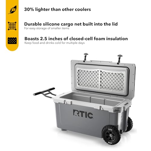 RTIC 72 Quart Ultra-Light Wheeled Cooler Hard Insulated Portable Ice Chest Box for Beach, Drink, Beverage, Camping, Picnic, Fishing, Boat, Barbecue