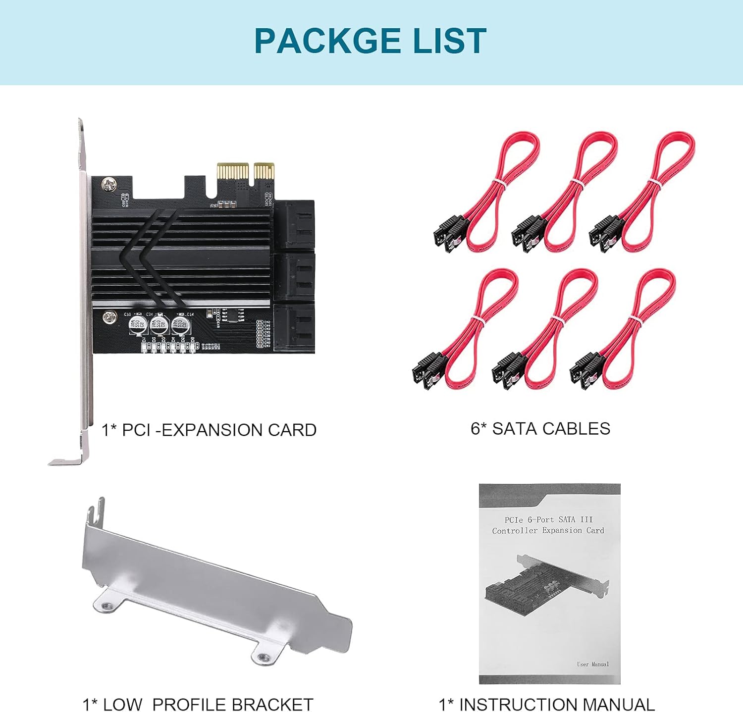 PCIe x1 SATA Card 6 Port, SATA 3.0 Controller Expansion Card with 6 SATA Cables & Low Profile Bracket,SATA III PCIE Gen3 Adapter(6Gbps) ASM1166 Chip