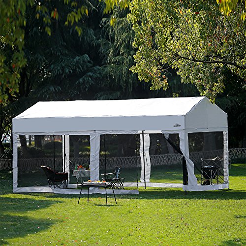 Suntime 10 Foot by 20 Foot Easy Pop Up Rectangular Canopy with Removable Sidewalls and Wheeled Carry Bag for Commercial and Recreational Use, White