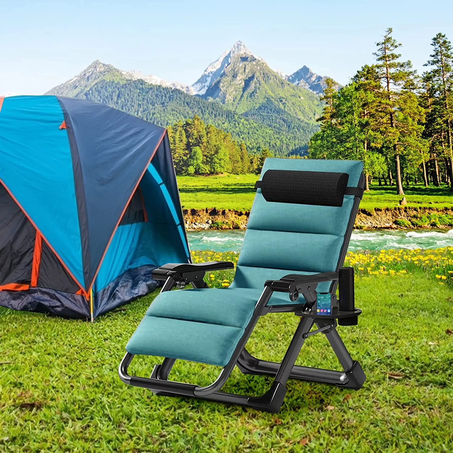 Slsy 2 Pack Zero Gravity Chair Reclining Lounge Patio Chairs, Adjustable Lawn Recliner with Removable Pillow, Cup Holder, Soft Cotton Pad