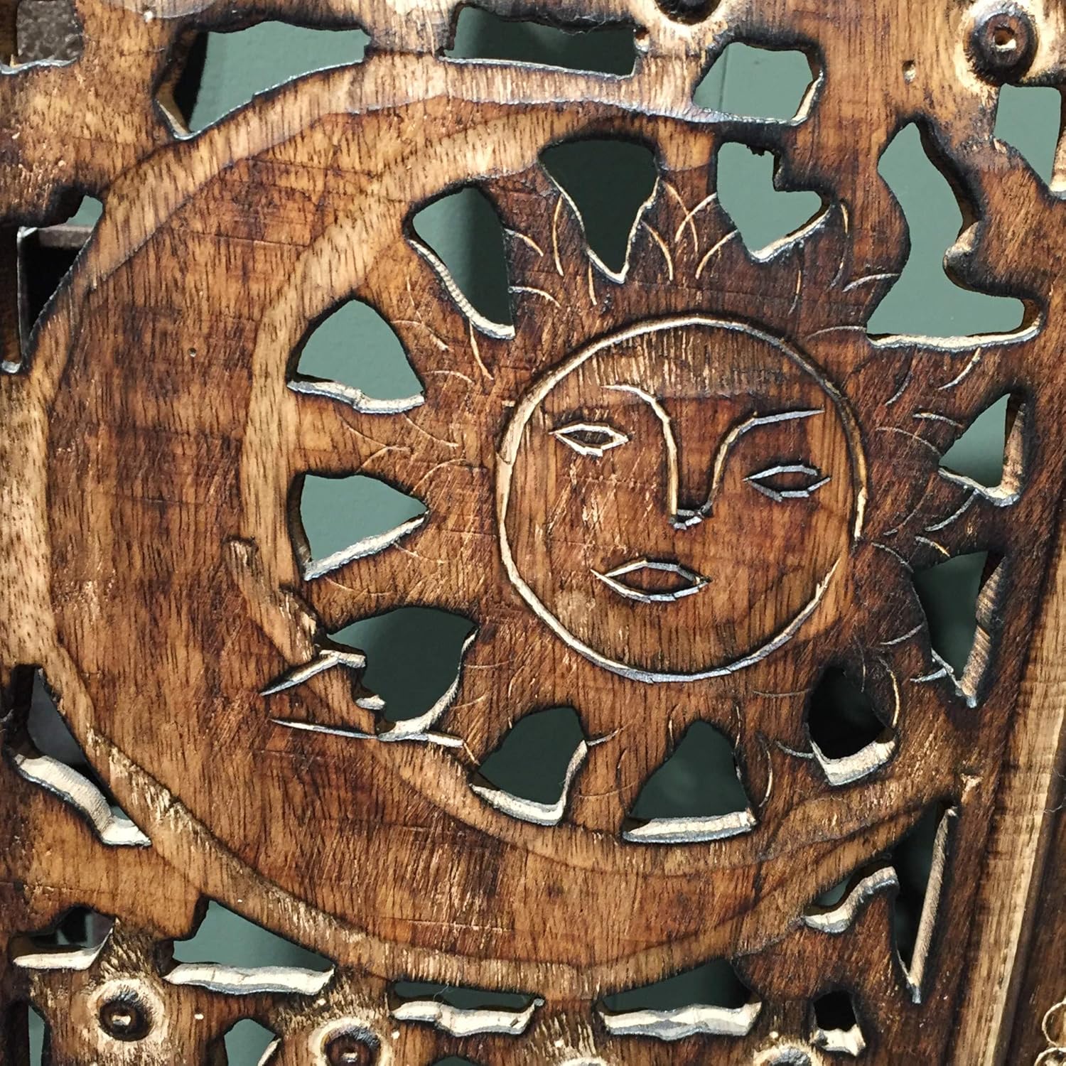 Global Chic Sun, Moon and Star 4 Panel Screen Room Divider of Hand Carved Sustainable Mango Wood