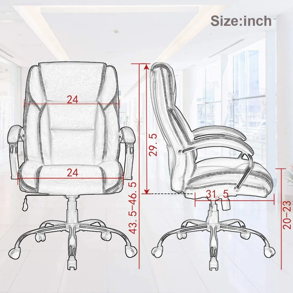 BestOffice Big and Tall Office Chair 500lbs Wide Seat High Back PU Adjustable, Brown