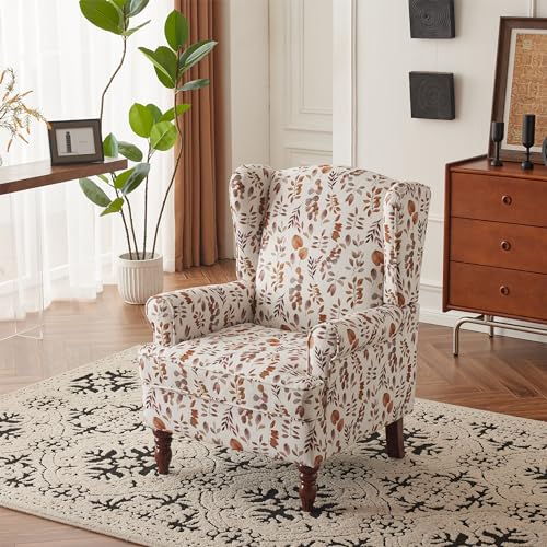MELLCOM Floral Accent Chair, High Back Upholstered Armchair with Solid Legs, Leisure Single Sofa Chair for Living Room, Bedroom, Home Office
