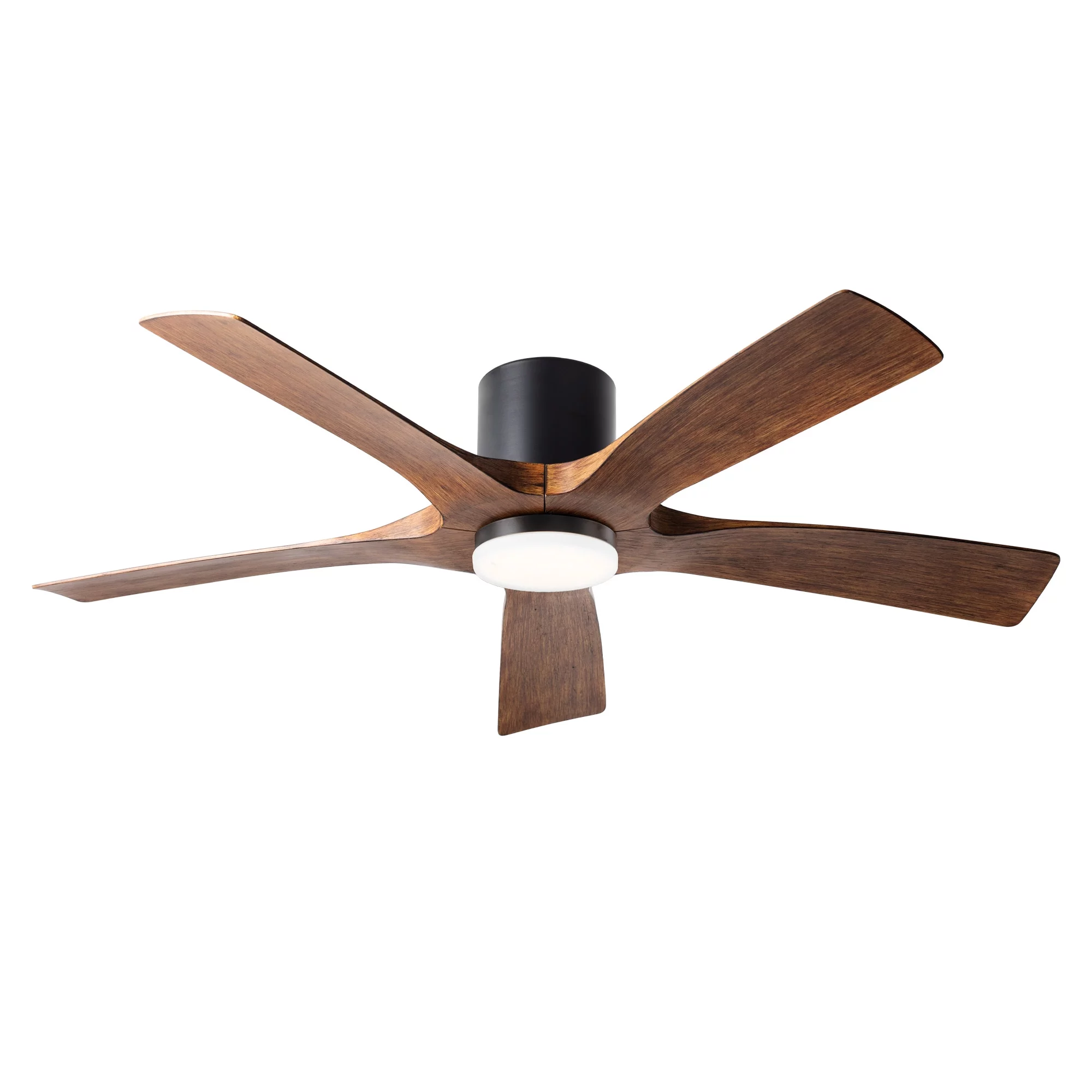 Aviator Indoor and Outdoor 5-Blade Smart Flush Mount Ceiling Fan 54in Matte Black Distressed Koa with Remote Control (Light Kit Sold Separately)