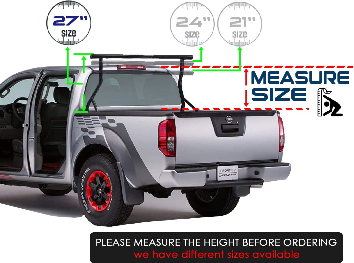 TMS 800Ibs Capacity Extendable Universal Steel Pickup Truck Ladder Rack Lumber Two bar Set (Patent Pending) (27-3/4'')