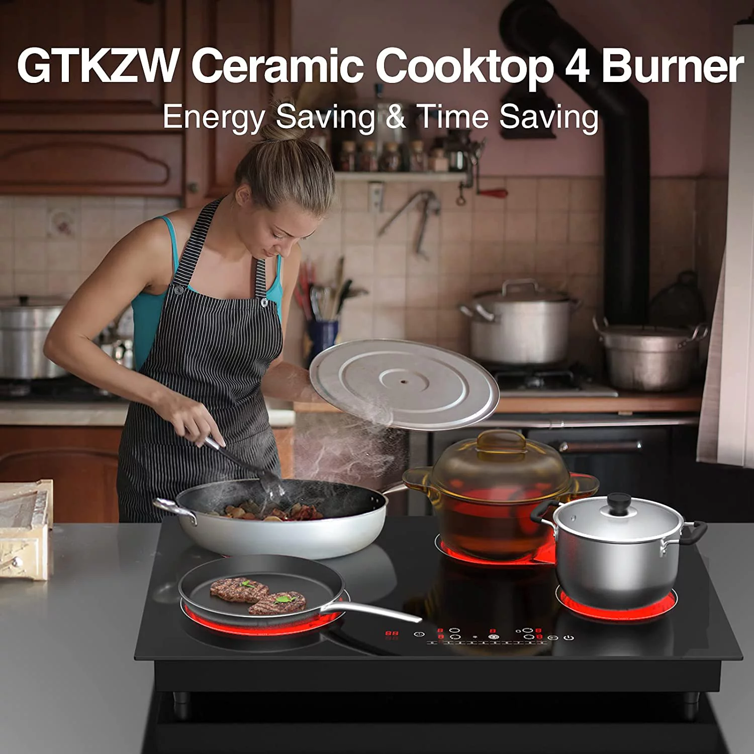 Electric Cooktop, 30 Inch Built-in Electric Stove, 6800W Ceramic Cooktop, 9 Heating Level Overheat Protection with Touch Screen, Timer & Safety Lock