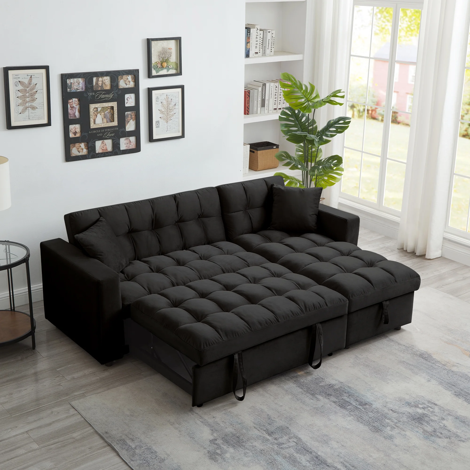 Muumblus 84" Convertible Sofa Bed, Pull Out Sofa Bed, Modern Tufted Sectional Sleeper Sofa with Storage Chaise, L Shaped Sofa Couch for Living Room