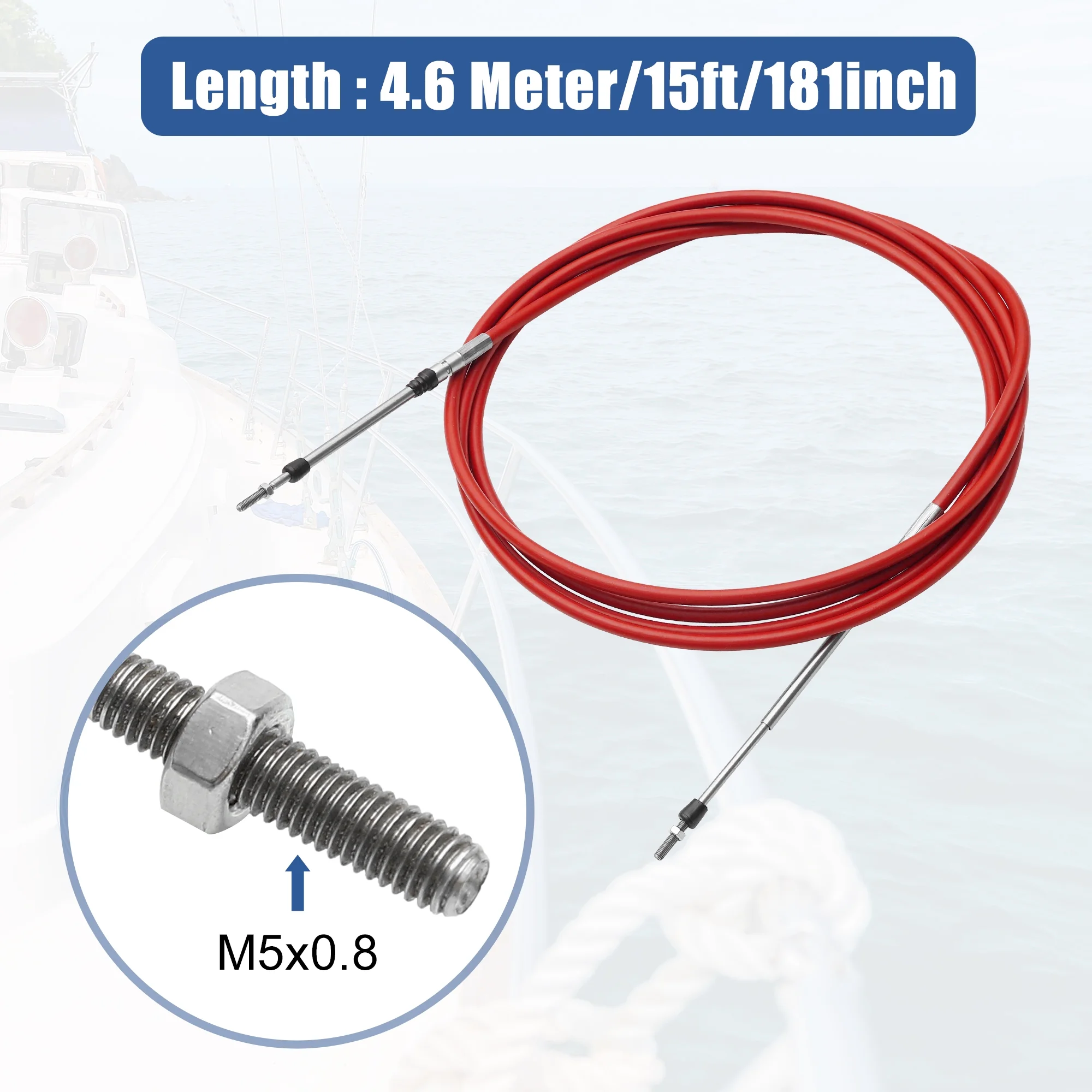 Unique Bargains 2pcs 15ft 4.6 Meter 181inch Marine Throttle Shift Remote Control Box Cable for Outboard Engine Boat Red