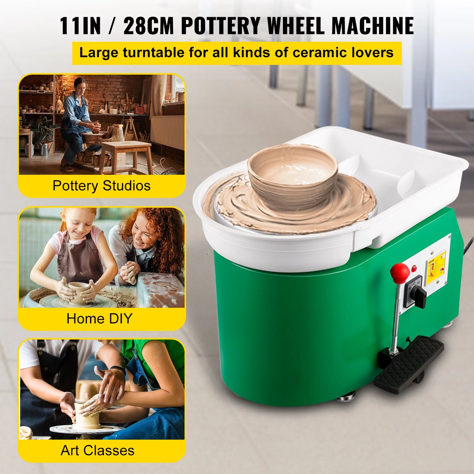 VEVORbrand Pottery Wheel Machine 11", 0-300rpm Ceramic Wheel, 350w Foot Pedal Shaping Tools 1pc Apron