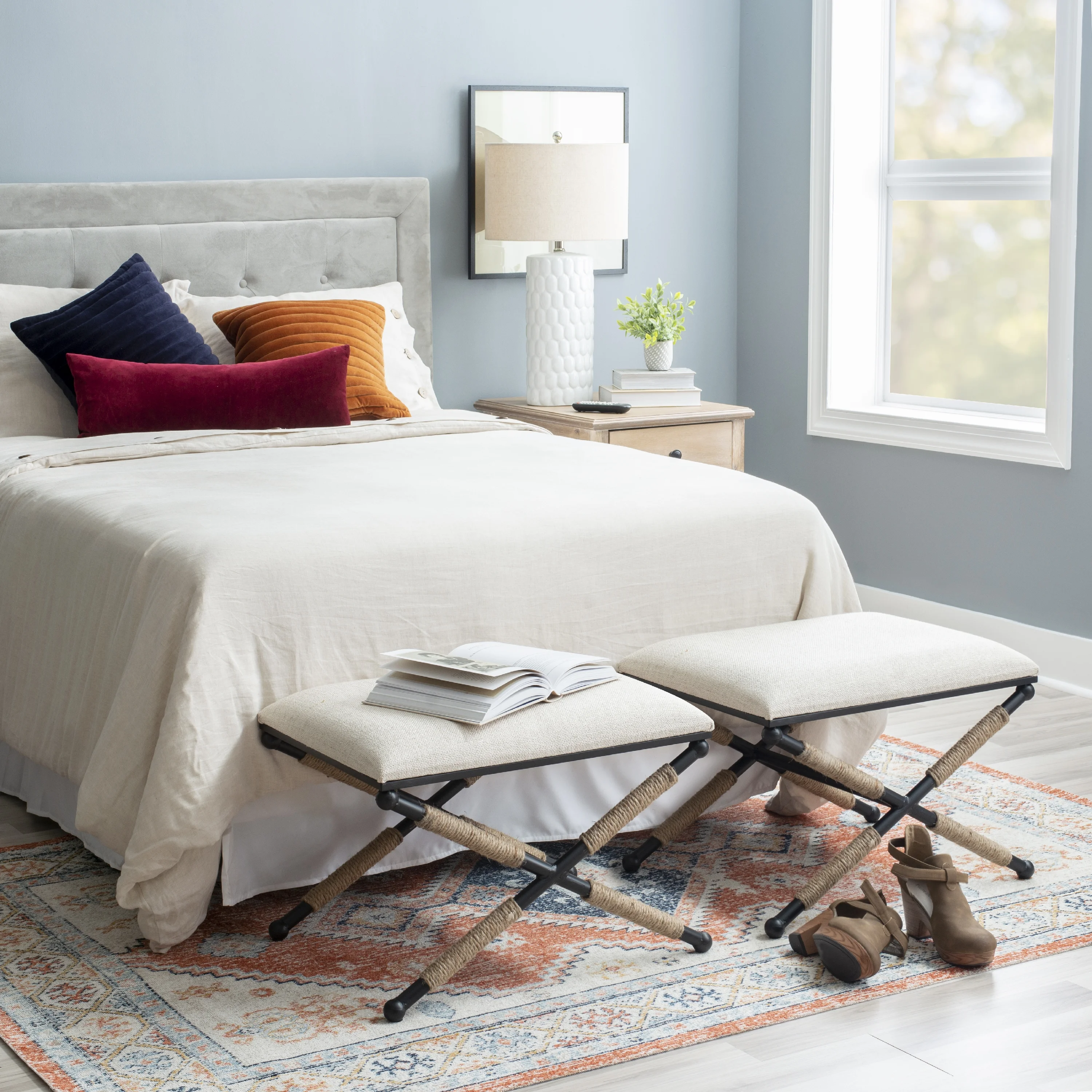 Linon Ashburn Campaign Accent Stool