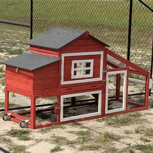 GUTINNEEN Mobile Chicken Coop with Wheels Expandable Chicken Tractor Outdoor Hen House for 2-4 Chickens 67.3" L(Brown)