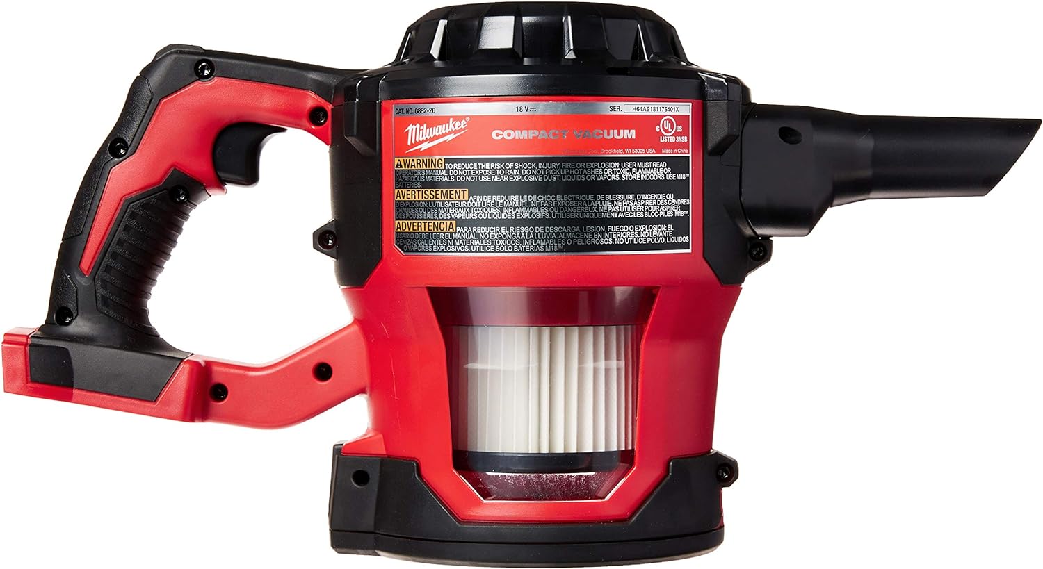 Milwaukee 0882-20 M18 Lithium Ion Cordless Compact 40 CFM Hand Held Vacuum w/ Hose Attachments and Accessories (Batteries Not Included