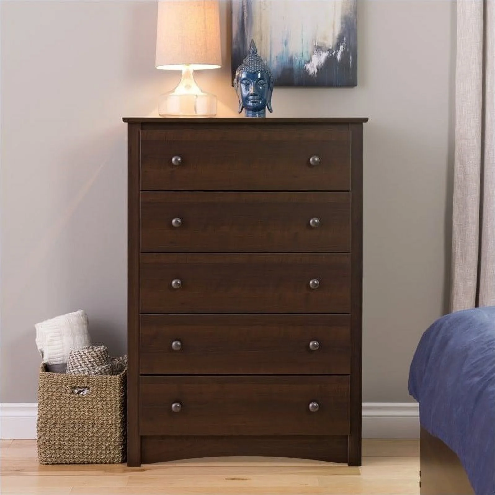 Home Square 5-Piece Set with 2 Night Tables Chest Dresser and Tall Nightstand
