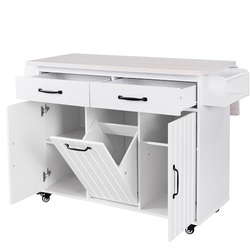 Ball & Cast Farmhouse Kitchen Island with Drop Leaf & Barn Door,Rolling Kitchen Cart on Wheels with Power Outlet,3 Large Drawers