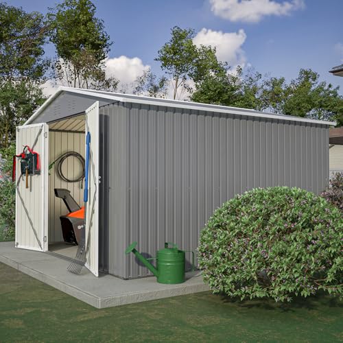 6x4 ft Small Outdoor Metal Storage Shed with Floor Frame & Lockable Door, Heightened Entry Garden Tool Shed for Backyard, Durable Galvanized Steel