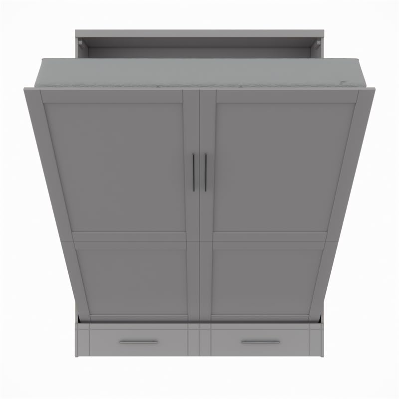 Queen Size Gray Murphy Wall Bed in Solid Wood, No Box Spring Needed, Easy Assembly