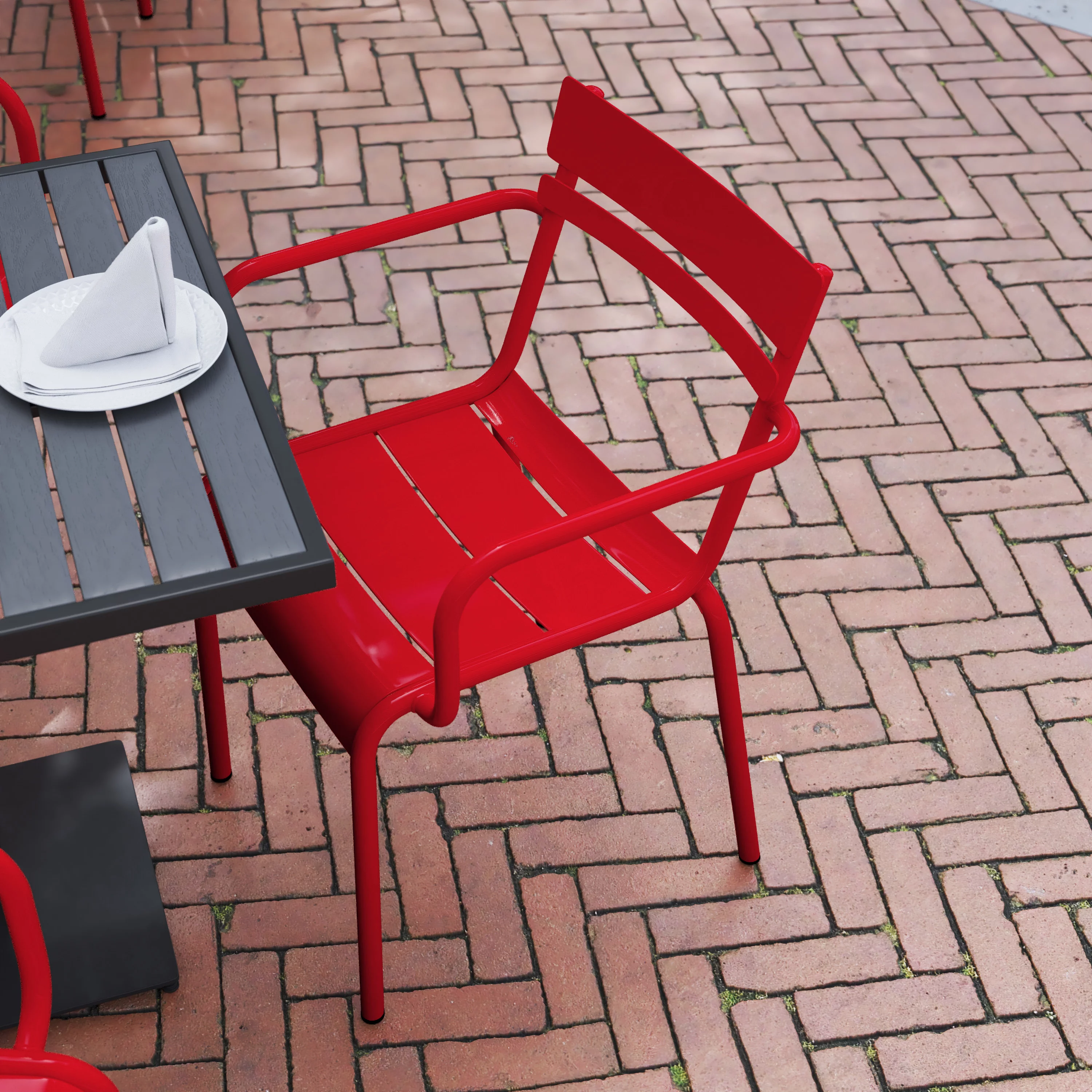 Flash Furniture Nash Commercial Grade Red Steel Indoor-Outdoor Stackable Chair with 2 Slats and Arms