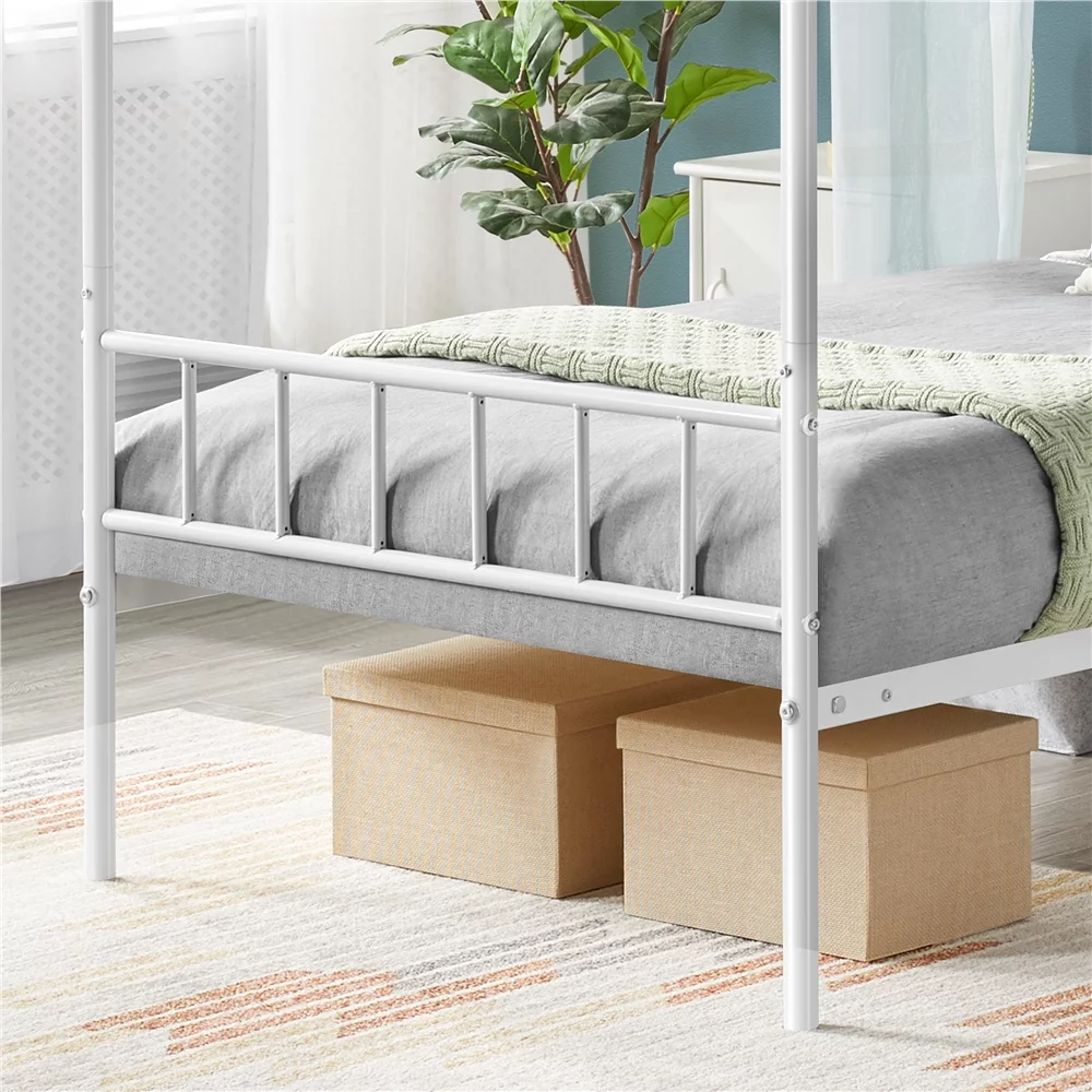 Easyfashion Juno Metal Canopy Bed Frame Four Poster Bed with Headboard and Footboard, White, Twin