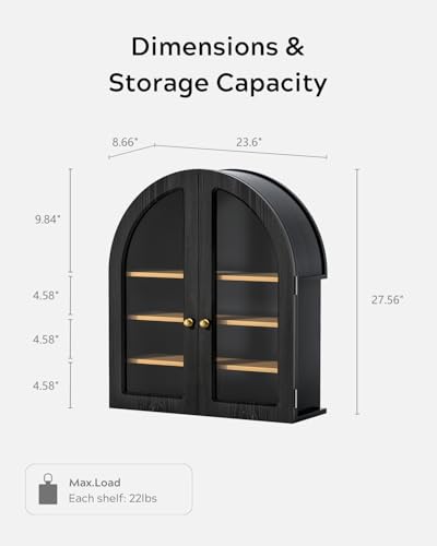 Large Arched Wall Cabinet, Bathroom Medicine Wall Mounted Cupboard, Modern Floating Storage Cabinet with Acrylic Door Adjustable Shelf