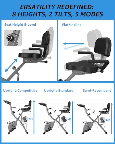 Foldable Exercise Bike Stationary Bikes for Home, 5 IN 1 Indoor Workout Bike, Cycling Bike with 16-Level Quiet Magnetic Resistance