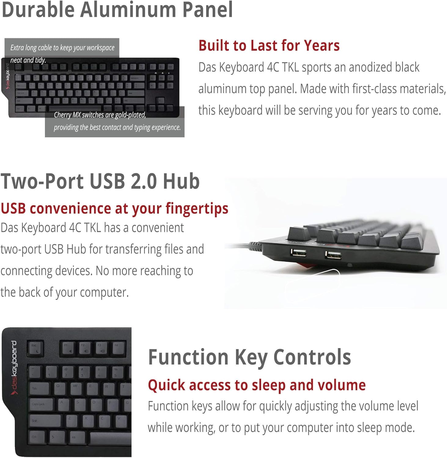 Das Keyboard 4C TKL Wired Tenkeyless Mechanical Keyboard, Cherry MX Brown Mechanical Switches, Premium PBT Keycaps, 2-Port USB Hub (87 Keys