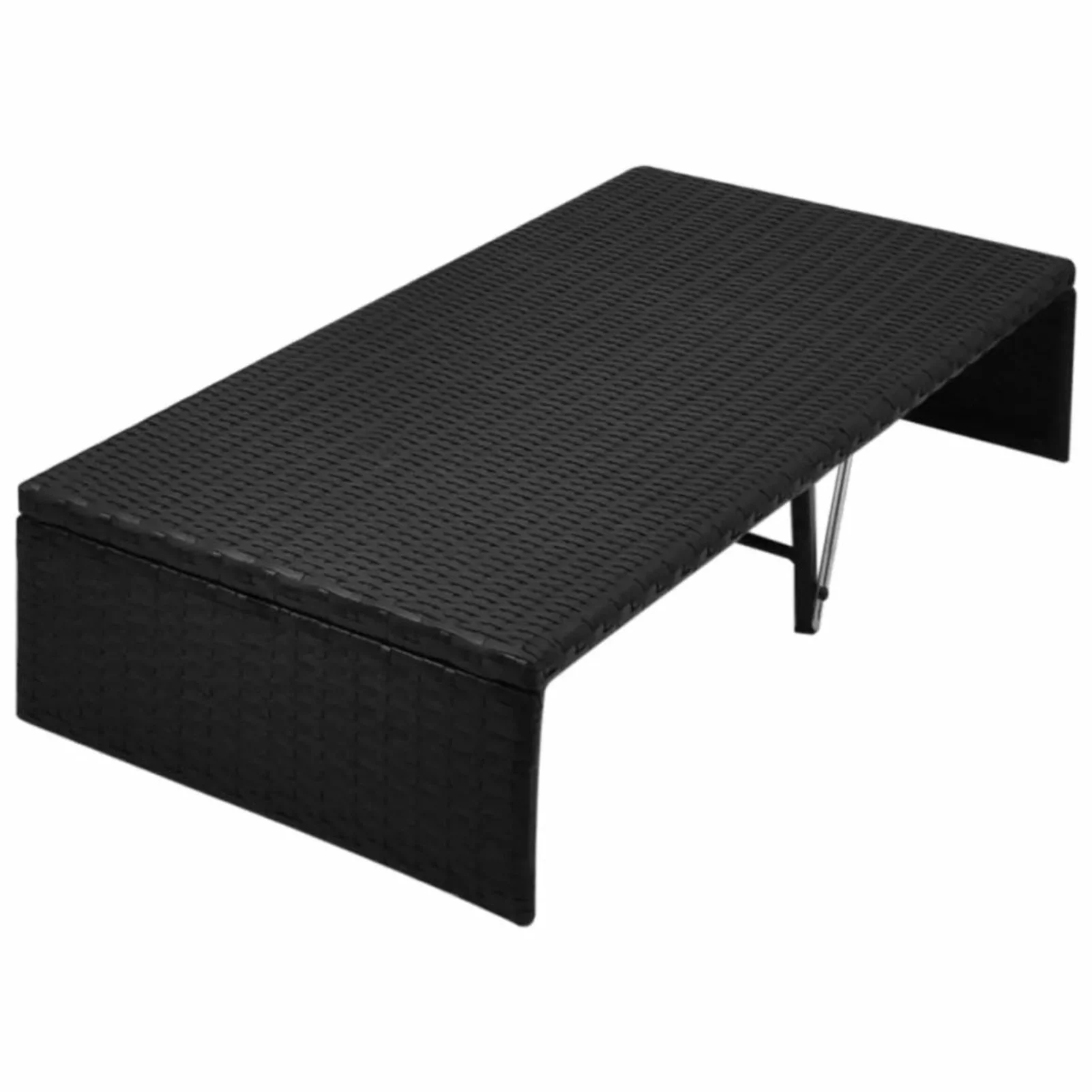 Dcenta 2-Person Sun Lounger with Canopy and Tea Table Outdoor Daybed Black Poly Rattan Double Chaise Lounge Bed for Patio, Garden, Backyard, Poolside