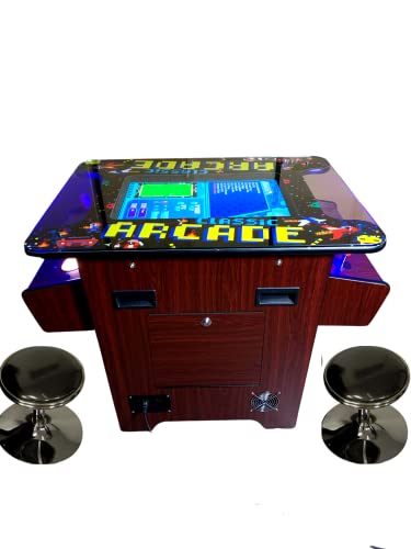 Full Size Commercial Grade Cocktail Arcade Machine 2 Player Upgraded Trackballs 412 Games 22" LCD Screen Tempered Glass 2 Stools Included 5 Year