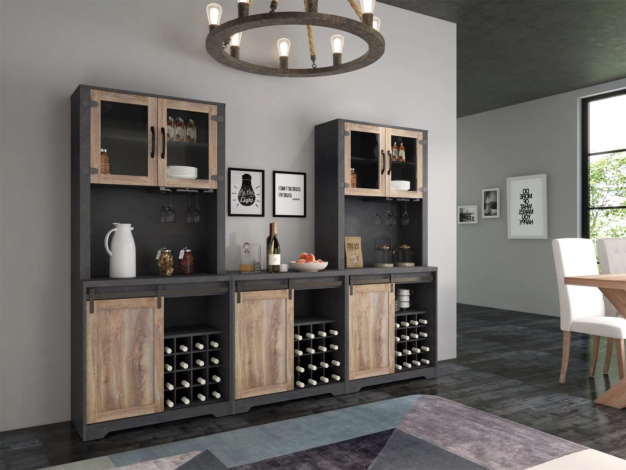 Ufurpie 31 Inch Farmhouse Barn Door Bar Cabinet For Living Room, Dining Room,Black