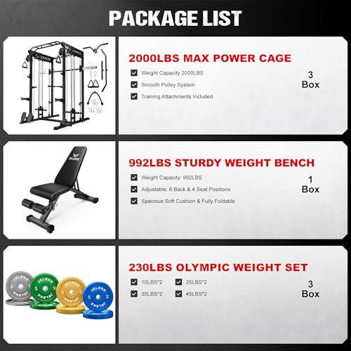 M21 Smith Machine, Multi-Function Power Cage with Dual Pulley Cable Crossover System, 2000LBS All-in-One Squat Rack with Smith Bar and Attachments