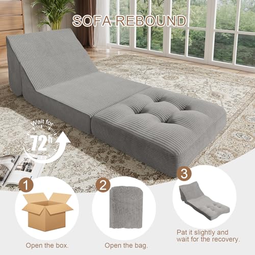 COMAX Folding Sofa Bed, Convertible Chair Bed Corduroy 3-in-1 Foldable Floor Couch with High-Density Foam, Futon Sofa Sleeper Mattress