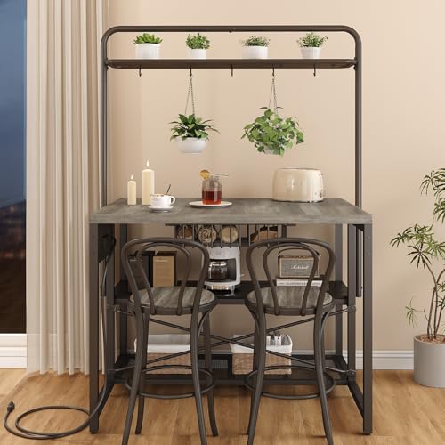 46" Large Kitchen Island Table Baker Rack with Power Outlet and 3-Tier Storage-Microwave Stand Oven Shelf, Metal Coffee Bar Table