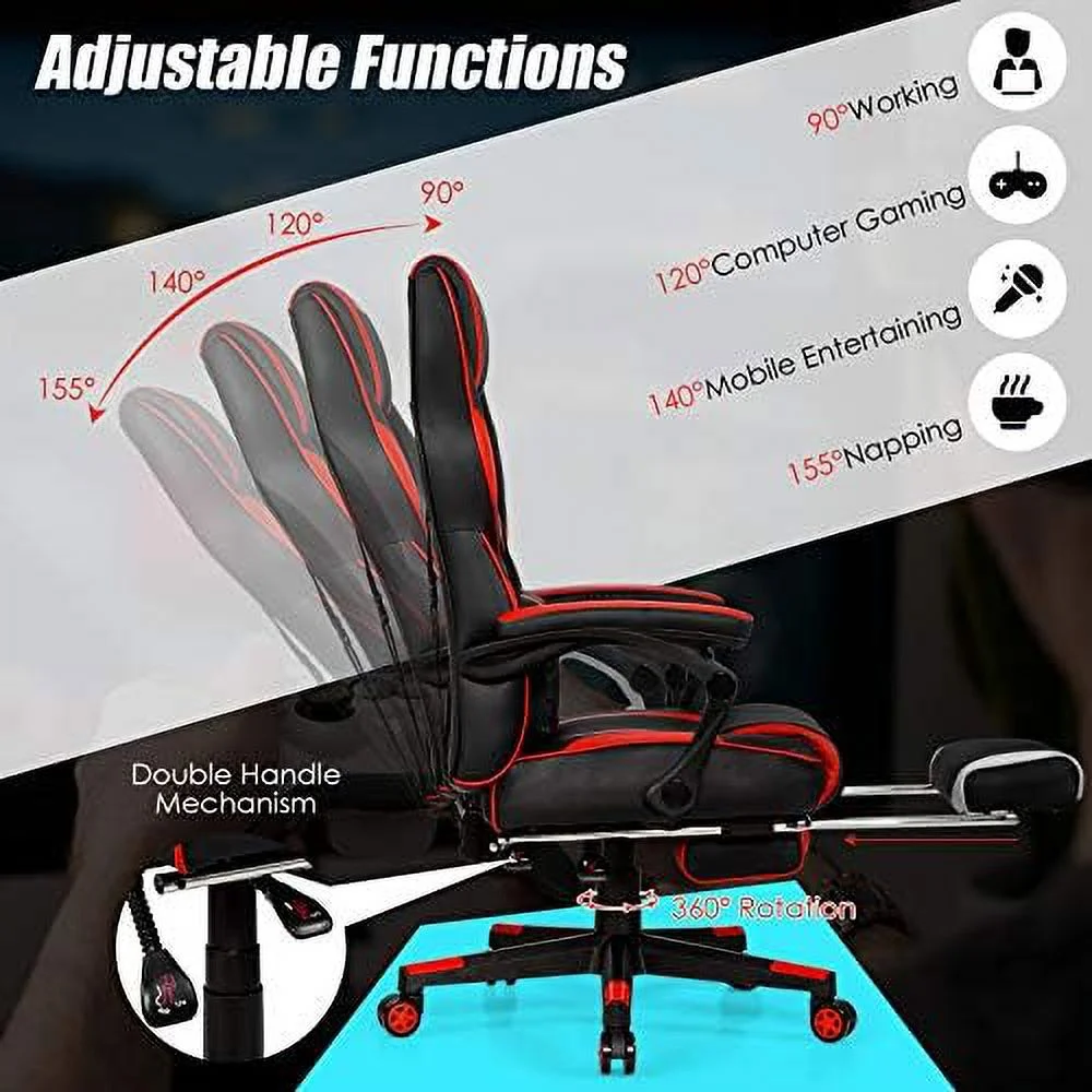 Massage Gaming Chair  Reclining Backrest  Seat Height Adjustment Racing Computer Office Chair with Footrest  Ergonomic High Back PU Swivel Game Chair