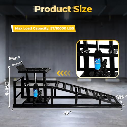 Hydraulic Car Ramps 5t/10000lbs - High Lift Service Ramp 9"-14.2" Height - Heavy Duty Steel for Oil Change and Maintenance - 2 Pack, Black